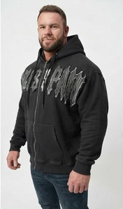 Men's Baggy Zipper Distressed Embroidery Hoodie Full Sleeve Baggy French Terry 100% Cotton Fleece Zip Up Plus Size Hoodies Men's - Product Image 6