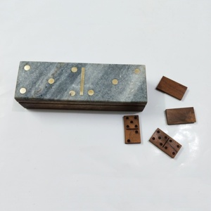Boîte de rangement pour dominos en marbre faite à la main avec des dominos en bois, élégant organisateur de dominos avec couvercle en marbre pour table basse et soirées jeux - Product Image 4