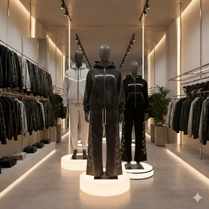 Sudadera con capucha y cremallera completa con parche bordado desgastado y pedrería ecológica de talla grande personalizada de Ranzia Industry y pantalones deportivos con cremallera completa - Product Image 5