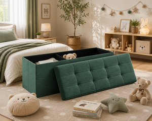 ม้านั่งเก็บของผ้าพับได้ทันสมัยพร้อมฝาปิดแบบติดกระดุม ขนาด 43x14x15 นิ้ว สำหรับห้องนั่งเล่น เฟอร์นิเจอร์บ้าน อพาร์ตเมนต์ และใช้ในโรงยิม - Product Image 2