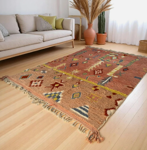 Tapis marocain noué à la main en laine multicolore, écologique, antidérapant, à motif géométrique, à poils moyens, pour salon et chambre d'enfant - Product Image 4