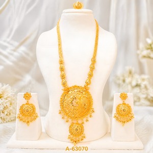 MOLL JEWELLERS 22K Gold Plated Bridal Jewelry Set <b>Long</b> Necklace <b>Earring</b> Set Zircon Trendy Engagement/Wedding/Party/Gift A-63070 - Product Image 1