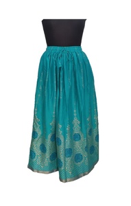 Cotton Gold Print Crinkle Embroidered Vintage Boho Gypsy Retro Women's Ankle-Length Natural Eco-Friendly Breathable <b>Skirt</b> - Product Image 4