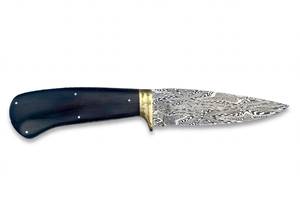 Herramienta utilitaria personalizada con mango de madera de ébano oscuro, pomo de latón pulido y acero de Damasco - Product Image 1