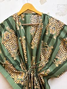Robe Kaftan Droite en Coton à Imprimé Floral pour Femme, Style Bohème, Cache-maillot Quotidien, Col en V, Maxi, Vente en Gros Inde - Product Image 3