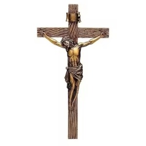 Traditional Antique Finish Silver Metal Wall Hanging Crucifix <b>Wooden</b> Cross Indoor Decor Living Room Church Use Christmas/Easter - Product Image 1