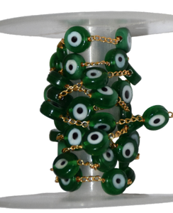 <b>Top</b> Quality 8mm Green Eye Beads Rosary <b>Chain</b> Gold Plated Wire Wrapped Handmade Beaded <b>Chain</b> Jewelry Making Supplies - Product Image 4