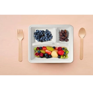 Bandeja Cuadrada de Bagazo Compostable de 3 Compartimentos, Bandeja Desechable para Comida, Contenedor Biodegradable para Alimentos, Venta Caliente - Product Image 1