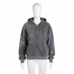 Custom Acid Wash Pullover <b>Rhinestone</b> <b>Hoodie</b> Trending Design Warm Fabric Zipper <b>Hoodie</b> Casual Wear Vintage Washed Unisex <b>Hoodie</b> - Product Image 1