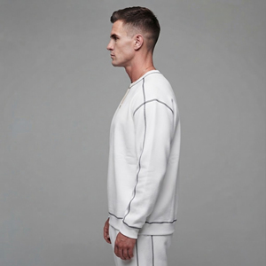 OEM Custom Printed 100% Cotton Men's sweatshirt Crew Neck <b>Oversized</b> Pullover Drop Shoulder Sweatshirt with contrast <b>stitched</b>. - Product Image 3