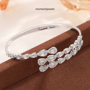 <b>Copper</b> Zircon Open <b>Bangle</b> Cuff Bracelet Pear Cut and Round Stone Classic Water Drop Design Jewelry for Wedding Party Gift - Product Image 3