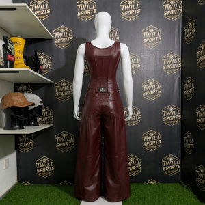 จั๊มสูทหนัง PU สีน้ำตาลสำหรับผู้หญิง แบรนด์ Twill Sports แขนยาว ปิดด้วยเชือกผูก ขากว้าง ยาวเต็มตัว ระบายอากาศได้ดี เหมาะสำหรับฤดูหนาว ดีไซน์ 2 in 1 - Product Image 3