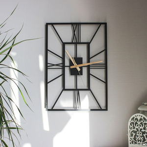 Reloj de Pared Moderno Rectangular de Metal, Diseño Geométrico con Números Romanos, Reloj Decorativo Negro, Arte de Pared Contemporáneo para Sala de Estar - Product Image 6