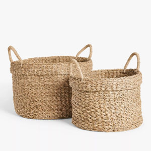 Panier en jonc de mer naturel, style décontracté, lot de 2, fait main, pour rangement, vente en gros, écologique, fabriqué au Vietnam - Product Image 1