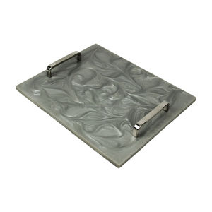 Contemporary Living Storage Trays Oval and Round Resin Trays By Fashion Craft India Epoxy Resin Tray With Marbled Pattern - Product Image 6