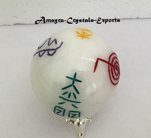 White Agate Chinese Letter Chakra Letter Engraved Handmade Waterproof <b>Sphere</b> Wholesale Natural Globe <b>Ball</b> Crystal <b>Sphere</b> Gujarat - Product Image 6