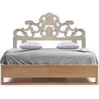 Meuble de chambre antique artisanal en bois sculpté à la main, taille King, finition blanchie rustique, hauteur réglable, éclairé, design artisanal, style Smart Art