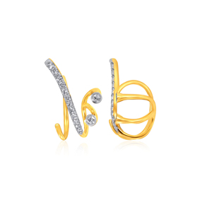 Pendientes de Diamantes de Oro Amarillo Curvos con Diseño Abstracto, Corte Brillante Redondo, Joyería de Lujo para Mujer para Uso Diario - Product Image 3