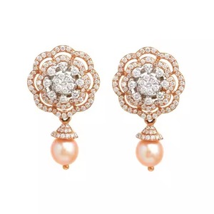 Women's <b>Hoop</b> <b>Earrings</b> in 10k Rose Gold Moissanite Round Cut Diamond Trendy Jewelry IGI Certified <b>Silver</b> Plated - Product Image 2