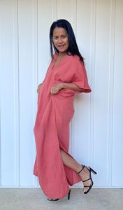 Robe longue en coton double gaze, coupe ample, robe d'été respirante, robe bohème, robe de détente à fente latérale - Product Image 4