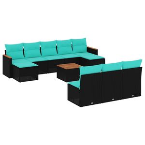 Juego de sofás de patio de ratán sintético negro de 11 piezas con cojines para sofás de jardín - Product Image 2