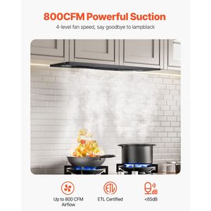 Cappa da cucina in acciaio da 30 pollici, 800 CFM, da incasso, con luci LED e controllo touch gestuale, spina USA, aspirazione. - Product Image 2