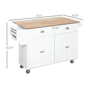 Carrello da Cucina Bianco con Ruote, Tavolo Pieghevole, Struttura in Acciaio e Acciaio al Carbonio, Piano in MDF e Dettagli in Ferro - Product Image 3