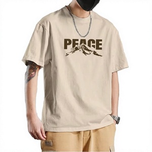 เสื้อยืดโอเวอร์ไซส์ผู้ชาย ผ้าฝ้าย พิมพ์ลาย Peace Mountain แขนสั้น คอกลม ดีไซน์ระบายอากาศ โลโก้ด้านหน้า - Product Image 1