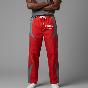 Pantalon décontracté pour homme personnalisé, taille élastique rouge, avec bande latérale, séchage rapide, léger, en polyester, pour l'été - Product Image 1