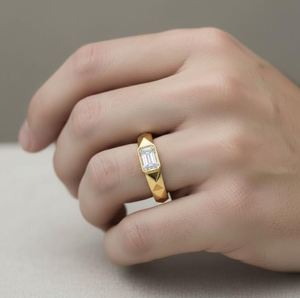 Emerald Cut <b>Mens</b> <b>Ring</b> 925 Sterling <b>Silver</b> Yellow Gold Plated Classic Statement Band Minimalist Engagement <b>Ring</b> - Product Image 5