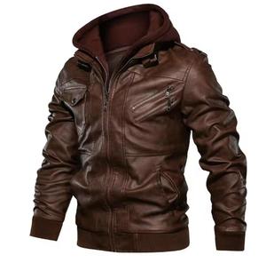 Chaqueta Bomber con Capucha de Cuero PU Sólido para Hombre, Cuello Mandarín, Cierre de Cremallera Transpirable, Manga Regular, Ropa Exterior Cortavientos de Otoño - Product Image 2