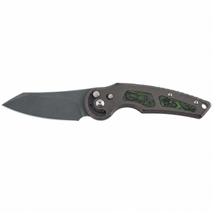Couteaux pliants gris avec manche à incrustation de motifs verts, lame noire pointue et quincaillerie pivotante argentée pour utilisation extérieure DX - Product Image 1