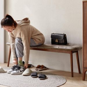 Tavolo da pranzo in legno di quercia naturale marrone con cuscino in pelle per soggiorno o camera da letto - Product Image 2