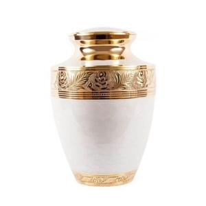 Urna Funeraria Decorativa para Cenizas de Adultos con Diseño Curvo Grabado, Acabado Esmaltado Blanco, Suministros Funerarios, Urna de Sobremesa para Cenizas - Product Image 4