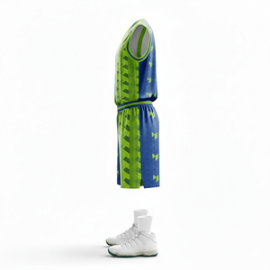 Conjunto de Uniforme de Baloncesto Geométrico Verde y Azul Personalizado, Sin Mangas, Transpirable, Ropa Deportiva para Adultos Hombres, Todas las Temporadas - Product Image 2