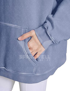 เสื้อฮู้ดโอเวอร์ไซส์แบบยูนิเซ็กซ์ สีพื้น ผ้าฝ้ายเฟรนช์เทอร์รี่ สวมใส่สบายๆ สำหรับฤดูใบไม้ร่วง มีกระเป๋าหน้า ดีไซน์แบบวอชเฟนิช - Product Image 5