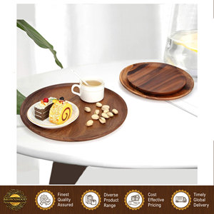 Assiettes en bois d'acacia de qualité supérieure, assiettes rondes en bois pour servir, plateau pour salade/fruits/aliments/biscuits, plateau d'apéritif, plateau de charcuterie - Product Image 3