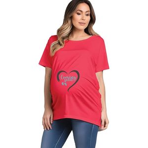 Camiseta de maternidad para mujer con estampado de logotipo de corazón, corte holgado, cuello redondo, manga corta, top informal, color rosa - Product Image 3