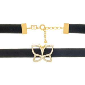 Black Velvet <b>Choker</b> Necklace With Gold Plated Butterfly Rhinestone Pendant Women's Everyday Wear Cute Style - Product Image 3