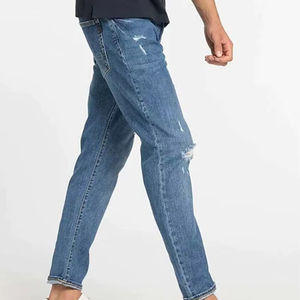 Pantalones Vaqueros de Mezclilla para Hombre, Corte Recto, Cintura Alta, Desgastados, Cintura Elástica, 100% Algodón, Estilo Casual - Product Image 1