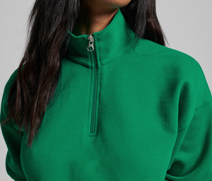 100% Cotton Fleece Loose Oversized Crew Neck Streetwear <b>Half</b> <b>zip</b> New Design Autumn Winter <b>Women</b> Cropped <b>Sweatshirt</b> - Product Image 6