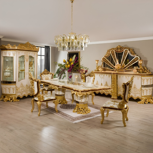 Juego de Comedor de Lujo Estilo Palacio Victoriano, Mesa de Comedor Antigua Tallada a Mano en Madera de Caoba Sólida, Vitrina, Colección Buffet - Product Image 1