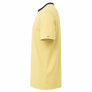 Camiseta Personalizada de Algodón Amarillo con Cuello Redondo y Contraste Azul Marino, Manga Corta, Ropa Casual de Verano para Hombre, Proveedor Mayorista - Product Image 3