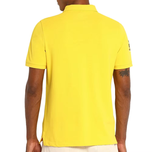 Polo à manches courtes jaune pour homme, couleur unie, tissu Oxford en coton, boutons, style décontracté, logo sur la manche gauche - Product Image 2