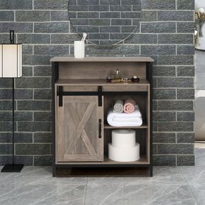 Mobile da Bagno in Stile Retrò in MDF e Triamina con Telaio in Ferro, Porta Scorrevole a Due Livelli e Due Cassetti, Adatto anche per Soggiorno - Product Image 3