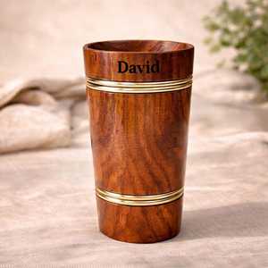 Tasse à boire en bois d'acacia de luxe avec bandes en laiton de qualité supérieure, tasse en bois faite à la main pour jus, thé, café et eau - Product Image 6