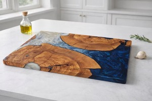 Plateau à fromage rectangulaire moderne en bois d'acacia massif, plateau de service écologique, design poli et émaillé pour les fêtes - Product Image 3