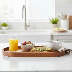 Plateau ovale en bois d'acacia, plateau de table basse, organisateur de bijoux, plateau de rangement polyvalent, plateau de service en bois fait main, plateau décoratif pour entrée - Product Image 3