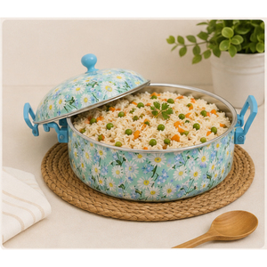 Luxury Insulated Enamel Casserole Hot <b>Pot</b> <b>Set</b> Premium Floral Printed Double-Wall Food Warmer Serving <b>Pots</b> for Home Catering - Product Image 2