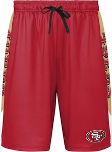 Pantalones Cortos Rojos de Malla de los San Francisco 49ers con Franjas Laterales Doradas y Logotipo del Equipo, Ropa Deportiva de Poliéster Resistente - Product Image 2